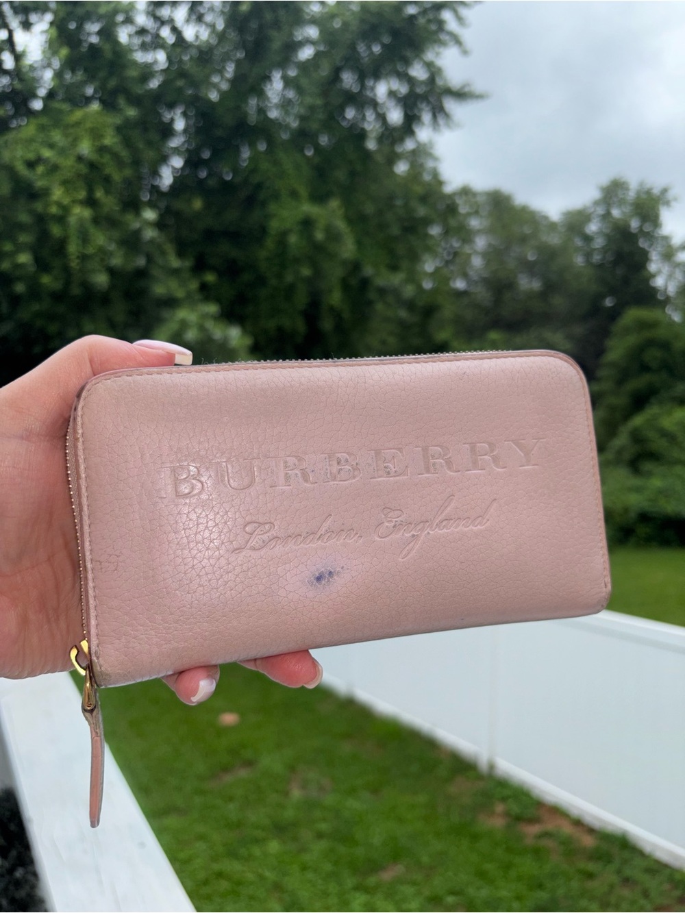 Burberry Blush Pink Embossed Leather Zip-Around Wallet - Picture 1 of 9